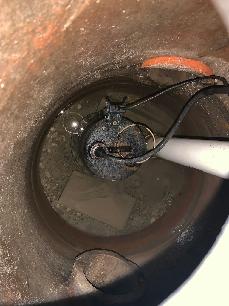 Sump pump in basement well